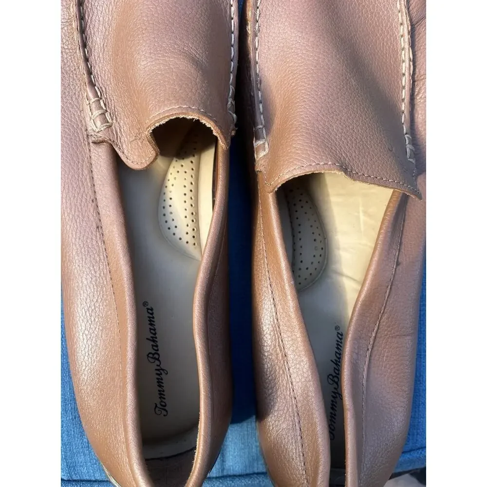 Tommy Bahama Men’s Orion Tan Brown Leather Loafers Shoes 14D Driving Casual